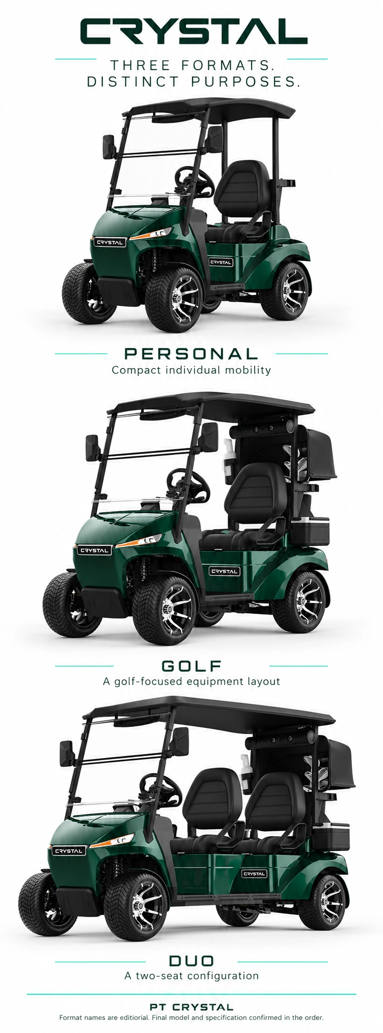 Personal, Golf and Duo illustrative formats
